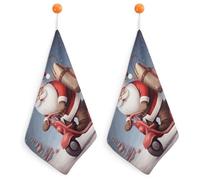 LLUTSNTH Absorbent Hand Towels Super Soft Face Towel Santa Claus on Scooter Bath Towels Set of 2PCS Gym Towel with Hanging Loop Decorative Kitchen Hand Toweles for Yoga Camping Hotel Spa Travel