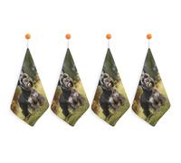 LLUTSNTH Absorbent Hand Towels Super Soft Face Towel Schnauzer Dog on The Grass Bath Towels Set of 4PCS Gym Towel with Hanging Loop Decorative Kitchen Hand Toweles for Yoga Camping Hotel Spa Travel