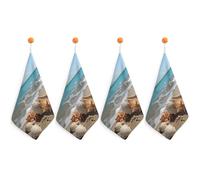 LLUTSNTH Absorbent Hand Towels Super Soft Face Towel Seashells Starfish on Beach Bath Towels Set of 4PCS Gym Towel with Hanging Loop Decorative Kitchen Hand Toweles for Yoga Camping Hotel Spa Travel
