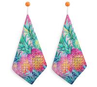 LLUTSNTH Absorbent Hand Towels Super Soft Face Towel Three Big Pineapples Bath Towels Set of 2PCS Gym Towel with Hanging Loop Decorative Kitchen Hand Toweles for Yoga Camping Hotel Spa Travel