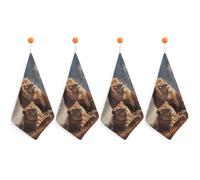 LLUTSNTH Absorbent Hand Towels Super Soft Face Towel Two Lions Bath Towels Set of 4PCS Gym Towel with Hanging Loop Decorative Kitchen Hand Toweles for Yoga Camping Hotel Spa Travel
