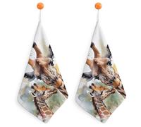 LLUTSNTH Absorbent Hand Towels Super Soft Face Towel Watercolor Deer Giraffe Bath Towels Set of 2PCS Gym Towel with Hanging Loop Decorative Kitchen Hand Toweles for Yoga Camping Hotel Spa Travel