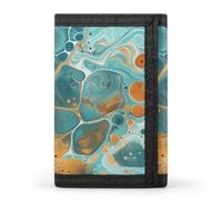 LLUTSNTH African Ethnic Pattern Trifold Wallet for Men - Slim 8 Card Slots, Zipper Coin Purse Money Clip, Cash Compartment, Orange and Turquoise, One Size, Modern