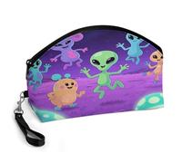 LLUTSNTH Alien Creatures Travel Makeup Bag, Large Capacity Cosmetic Bag for Women, Waterproof PU Leather, Curved Portable Toiletry Bag for Skincare, Brushes & Travel Essentials
