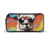 LLUTSNTH Alpaca Wearing Sunglasses Pencil Case - Large Capacity Pencil Pouch Aesthetic Makeup Bag with Zipper for Stationery, Art Supplies, Travel Essentials