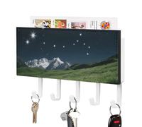 LLUTSNTH Alpine Meadow Stars Wall Key Holder with 5 Hooks - PU Leather Key Rack Organizer, Entryway Storage for Keys/Masks/Letters, Housewarming Gift for Hallway Kitchen Decor