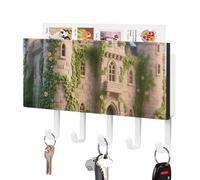 LLUTSNTH Ancient Castle Wall Key Holder with 5 Hooks - PU Leather Key Rack Organizer, Entryway Storage for Keys/Masks/Letters, Housewarming Gift for Hallway Kitchen Decor