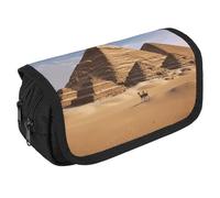 LLUTSNTH Ancient Egypt Pyramid 2 Compartments Pencil Case Makeup Bag | Large Capacity Polyester Pencil Pouch with Handle | Toiletry & Cosmetic Bag Organizer for Travel Office