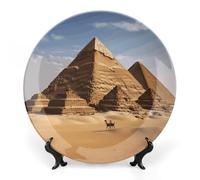 LLUTSNTH Ancient Egypt Pyramid Ceramic Decorative Plate Boho Bone China Decorative Plate with Display Stand Wall Hanging Ornament Plates for Kitchen Dining Room Wine Cabinet Home Décor 6inch