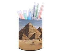 LLUTSNTH Ancient Egypt Pyramid Pen Holder Leather Pencil Holder Pen Cup Makeup Brush Holders Leather Pencil Cup Desk Pens Pot Desktop Organizer Pencils Caddy for Office Home Stationery Supplies