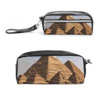 LLUTSNTH Ancient Egypt Pyramid Pencil Case - Large Capacity Pen Pouch Aesthetic Makeup Bag with Zipper Leather Pencil Bag for Stationery, Art Supplies, Travel Essentials