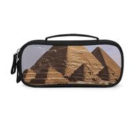 LLUTSNTH Ancient Egypt Pyramid Pencil Case - Large Capacity Pencil Pouch Aesthetic Makeup Bag with Zipper Leather And Handle Design Pen Bag for Stationery, Art Supplies, Travel Essentials