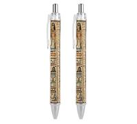 LLUTSNTH Ancient Egyptian Hieroglyph Ballpoint Pens Black Medium Point 0.55mm Ball Point Pen Retractable Office Pens with Super Soft Grip Writing Ink Pen for Men Women 2 PCS