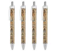 LLUTSNTH Ancient Egyptian Hieroglyph Ballpoint Pens Black Medium Point 0.55mm Ball Point Pen Retractable Office Pens with Super Soft Grip Writing Ink Pen for Men Women 4 PCS