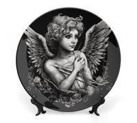 LLUTSNTH Angel Portrait Style Ceramic Decorative Plate Boho Bone China Decorative Plate with Display Stand Wall Hanging Ornament Plates for Kitchen Dining Room Wine Cabinet Home Décor 7inch