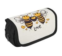 LLUTSNTH Angel Wing 2 Compartments Pencil Case Makeup Bag | Large Capacity Polyester Pencil Pouch with Handle | Toiletry & Cosmetic Bag Organizer for Travel Office, Bee Love Honeys, One Size, Bee Love