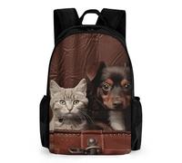 LLUTSNTH Angel Wing Backpack with Pocket - 15.6-inch Laptop Sleeve Bag Casual Daypack for Work And Travel, Cat and Dog Sitting in Leather Pocket, 42x30.5cm