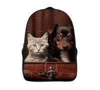 LLUTSNTH Angel Wing Laptop Backpack for Men & Women Travel Daypack with Pockets, Work Bag for Office 16 In, Cat and Dog Sitting in Leather Pocket, 40x28x16cm