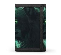 LLUTSNTH Angel Wing Trifold Wallet for Men - Slim 8 Card Slots, Zipper Coin Purse Money Clip, Cash Compartment, Green wolf, One Size, Modern
