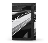 LLUTSNTH Angel Wing Trifold Wallet for Men - Slim 8 Card Slots, Zipper Coin Purse Money Clip, Cash Compartment, Black White Piano Keyboard, One Size, Modern
