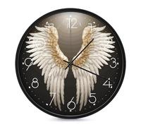LLUTSNTH Angel Wing Wall Clock Vintage Round Clocks Silent Non Ticking Clock Personalized Pattern Modern Clocks for Home Office Decoration 10 Inch