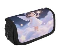 LLUTSNTH Angelic Little Girl 2 Compartments Pencil Case Makeup Bag | Large Capacity Polyester Pencil Pouch with Handle | Toiletry & Cosmetic Bag Organizer for Travel Office