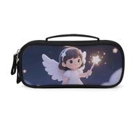 LLUTSNTH Angelic Little Girl Pencil Case - Large Capacity Pencil Pouch Aesthetic Makeup Bag with Zipper Leather And Handle Design Pen Bag for Stationery, Art Supplies, Travel Essentials