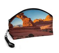 LLUTSNTH Arches National Park-standard Travel Makeup Bag, Large Capacity Cosmetic Bag for Women, Waterproof PU Leather, Curved Portable Toiletry Bag for Skincare, Brushes & Travel Essentials