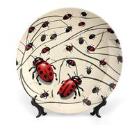 LLUTSNTH Art Ladybug Ceramic Decorative Plate Boho Bone China Decorative Plate with Display Stand Wall Hanging Ornament Plates for Kitchen Dining Room Wine Cabinet Home Décor 10inch