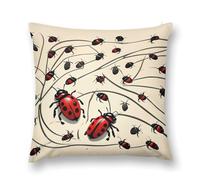 LLUTSNTH Art Ladybug Throw Pillow Cover 20 "x20, Cute Cushion Cover Decorative Pillow Case with Invisible Zipper - Plush Farmhouse Fall Decor Pillowcase for Couch, Sofa, Bedroom