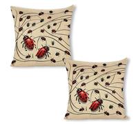 LLUTSNTH Art Ladybug Throw Pillow Covers - 18"x18"（2pcs） Square Cotton Linen Pillwcase, Soft Double Sided Rustic Farmhouse Cushion Covers with Hidden Zipper for Sofa Bed Living Room Decor
