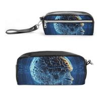 LLUTSNTH Artificial Intelligence Brain Pencil Case - Large Capacity Pen Pouch Aesthetic Makeup Bag with Zipper Leather Pencil Bag for Stationery, Art Supplies, Travel Essentials