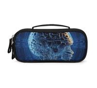 LLUTSNTH Artificial Intelligence Brain Pencil Case - Large Capacity Pencil Pouch Aesthetic Makeup Bag with Zipper Leather And Handle Design Pen Bag for Stationery, Art Supplies, Travel Essentials