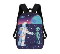 LLUTSNTH Astronaut Meets Alien 17 Inch Laptop Backpack for Men Women Travel Daypack with Pockets Work Bag for Office