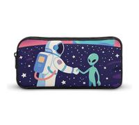 LLUTSNTH Astronaut Meets Alien Pencil Case - Large Capacity Pencil Pouch Aesthetic Makeup Bag with Zipper for Stationery, Art Supplies, Travel Essentials