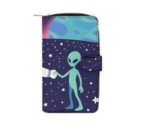 LLUTSNTH Astronaut Meets Alien Travel Wallet Slim Leather Wallets Clutch Organizer Purse Coin Pocket for Men Women