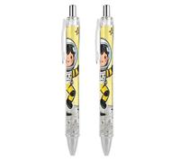 LLUTSNTH Astronaut Moon Adventure Ballpoint Pens Black Medium Point 0.55mm Ball Point Pen Retractable Office Pens with Super Soft Grip Writing Ink Pen for Men Women 2 PCS