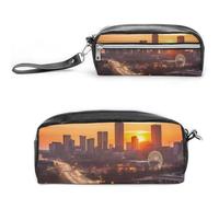 LLUTSNTH Atlanta City Sunset Landscape Pencil Case - Large Capacity Pen Pouch Aesthetic Makeup Bag with Zipper Leather Pencil Bag for Stationery, Art Supplies, Travel Essentials