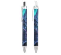 LLUTSNTH Aurora Island Ballpoint Pens Black Medium Point 0.55mm Ball Point Pen Retractable Office Pens with Super Soft Grip Writing Ink Pen for Men Women 2 PCS