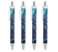 LLUTSNTH Aurora Island Ballpoint Pens Black Medium Point 0.55mm Ball Point Pen Retractable Office Pens with Super Soft Grip Writing Ink Pen for Men Women 4 PCS