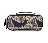 LLUTSNTH Bat Print Pencil Case - Large Capacity Pencil Pouch Aesthetic Makeup Bag with Zipper Leather And Handle Design Pen Bag for Stationery, Art Supplies, Travel Essentials