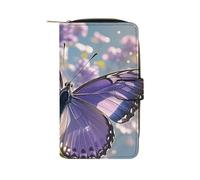 LLUTSNTH Beautiful Purple Butterfly Art Travel Wallet Slim Leather Wallets Clutch Organizer Purse Coin Pocket for Men Women