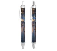 LLUTSNTH Beautiful Venice at Night Ballpoint Pens Black Medium Point 0.55mm Ball Point Pen Retractable Office Pens with Super Soft Grip Writing Ink Pen for Men Women 2 PCS