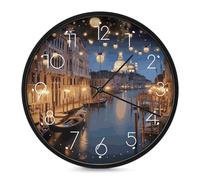 LLUTSNTH Beautiful Venice at Night Wall Clock Vintage Round Clocks Silent Non Ticking Clock Personalized Pattern Modern Clocks for Home Office Decoration 10 Inch