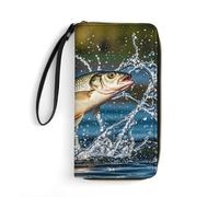 LLUTSNTH Big Mouth Bass Bites Bait Womens Wallet Leather Money Clip Coin Purse Clutch Wristlet Travel Long Wallets