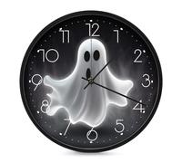 LLUTSNTH Black and Halloween Ghost Wall Clock Vintage Round Clocks Silent Non Ticking Clock Personalized Pattern Modern Clocks for Home Office Decoration 10 Inch