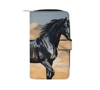 LLUTSNTH Black Arabian Horse Travel Wallet Slim Leather Wallets Clutch Organizer Purse Coin Pocket for Men Women