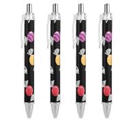 LLUTSNTH Black Colorful Candys Ballpoint Pens Black Medium Point 0.55mm Ball Point Pen Retractable Office Pens with Super Soft Grip Writing Ink Pen for Men Women 4 PCS