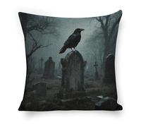 LLUTSNTH Black Crow on Tombstone Throw Pillow Covers - 18"x18" Square Cotton Linen Pillwcase, Soft Double Sided Rustic Farmhouse Cushion Covers with Hidden Zipper for Sofa Bed Living Room Decor