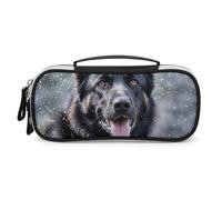 LLUTSNTH Black German Shepherd Dog Pencil Case - Large Capacity Pencil Pouch Aesthetic Makeup Bag with Zipper Leather And Handle Design Pen Bag for Stationery, Art Supplies, Travel Essentials